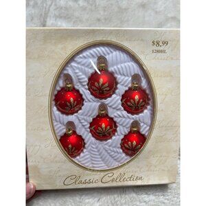 Set Of 6 Classic Collection Red & Gold Glass Christmas Ornaments